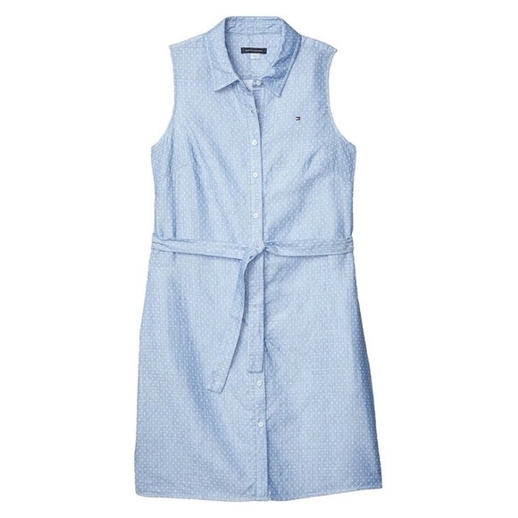 Tommy Hilfiger Dresses & Skirts - NWT Tommy Hilfiger Blue Polka Dot Sleeveless Tie Waist Button Front Dress 20W
